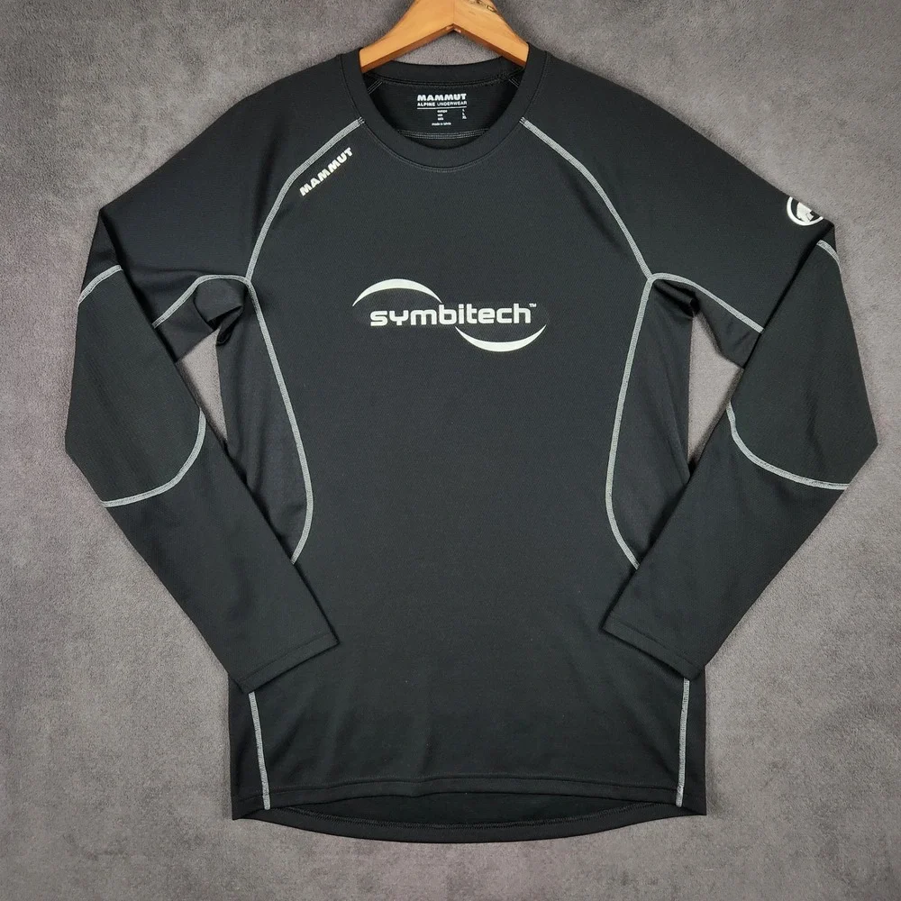 Mammut Base Layer Top Mens Large Black Symbitech Wool Blend‎ Long Sleeve Shirt